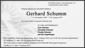 Traueranzeige von Gerhard Schumm 