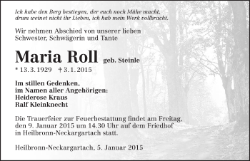 Traueranzeige von Maria Roll 