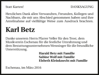 Traueranzeige von Karl Betz 