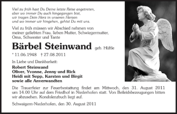 Traueranzeige von Bärbel Steinwand 