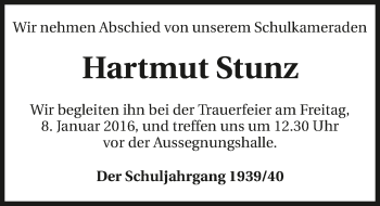 Traueranzeige von Hartmut Stunz 
