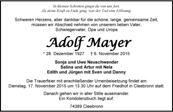 Traueranzeige von Adolf Mayer 