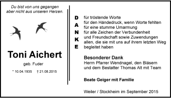 Traueranzeige von Toni Aichert 