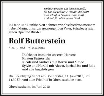 Traueranzeige von Rolf Butterstein 