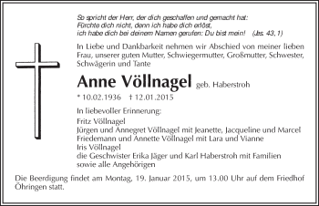 Traueranzeige von Anne Völlnagel 