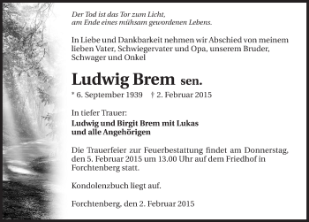 Traueranzeige von Ludwig Brem 
