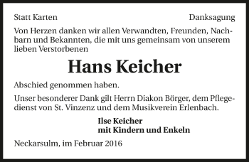 Traueranzeige von Hans Keicher 