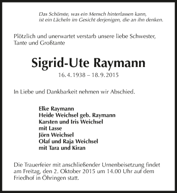 Traueranzeige von Sigrid-Ute Raymann 