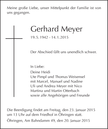Traueranzeige von Gerhard Meyer 