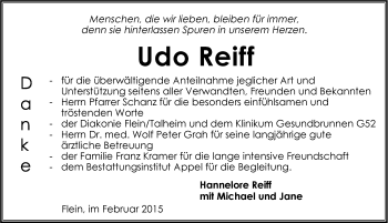 Traueranzeige von Udo Reiff 