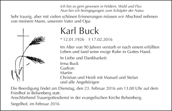 Traueranzeige von Karl Buck 