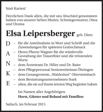 Traueranzeige von Elsa Leipersberger 