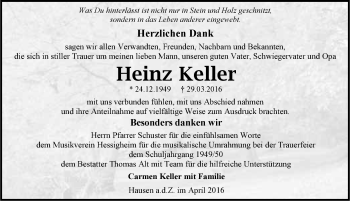 Traueranzeige von Heinz Keller 