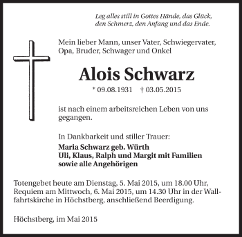 Traueranzeige von Alois Schwarz 