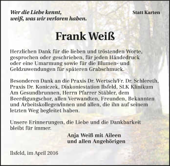 Traueranzeige von Frank Weiß 