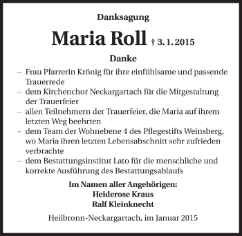 Traueranzeige von Maria Roll 
