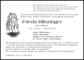 Traueranzeige von Frieda Blinziner 