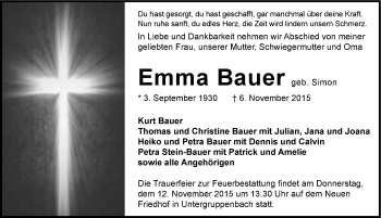 Traueranzeige von Emma Bauer 