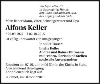 Traueranzeige von Alfons Keller 