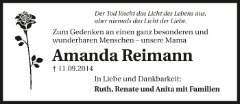 Traueranzeige von Amanda Reimann 