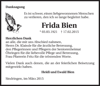 Traueranzeige von Frida Bien 