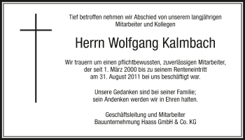 Traueranzeige von Wolfgang Kalmbach 