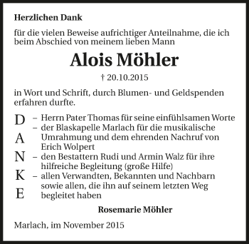 Traueranzeige von Alois Möhler 