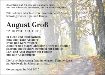 Traueranzeige von August Groß 