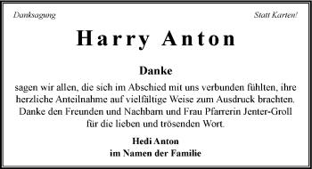 Traueranzeige von Harry Anton 