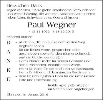 Traueranzeige von Paul Wegner 