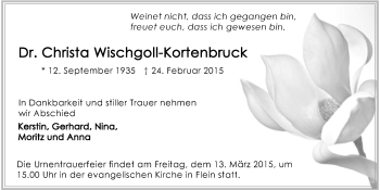 Traueranzeige von Christa Wischgoll-Kortenbruck 