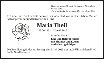 Traueranzeige von Maria Theil 
