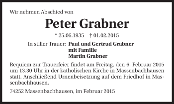 Traueranzeige von Peter Grabner 