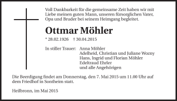 Traueranzeige von Ottmar Möhler 
