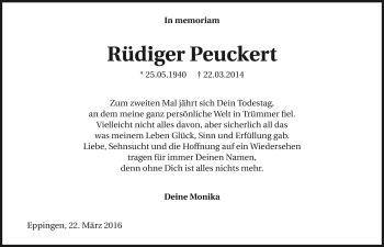 Traueranzeige von Rüdiger Peuckert 