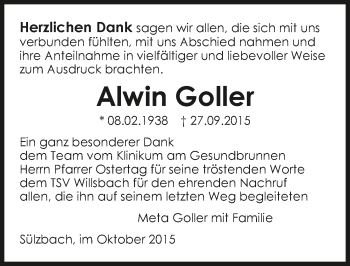 Traueranzeige von Alwin Goller 