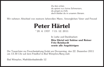 Traueranzeige von Peter Härtel 