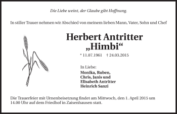 Traueranzeige von Herbert Antritter 