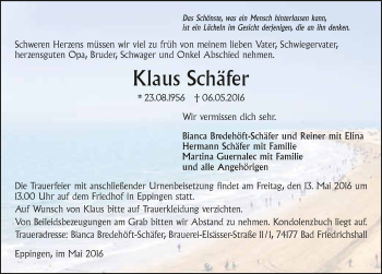 Traueranzeige von Klaus Schäfer 