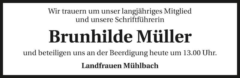  Traueranzeige für Brunhilde Müller vom 24.03.2016 aus 