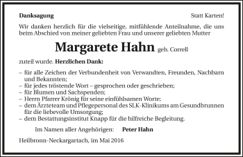 Traueranzeige von Margarete Hahn 