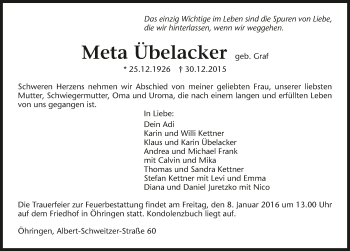 Traueranzeige von Meta Übelacker 