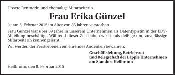 Traueranzeige von Erika Günzel 