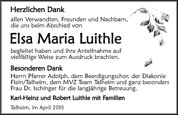 Traueranzeige von Elsa Maria Luithle 