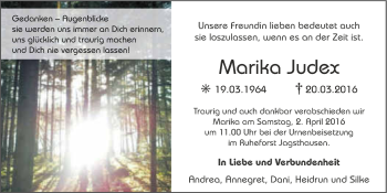 Traueranzeige von Marika Judex 