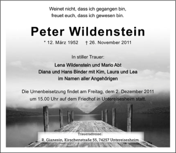 Traueranzeige von Peter Wildenstein 