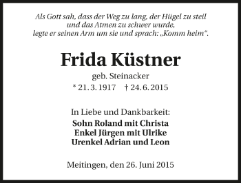 Traueranzeige von Frida Küstner 