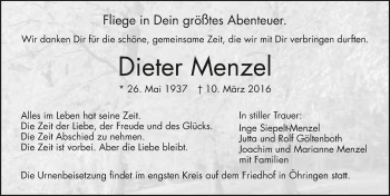 Traueranzeige von Dieter Menzel 