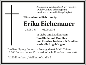 Traueranzeige von Erika Eichenauer 