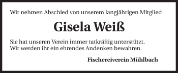 Traueranzeige von Gisela Weiß 